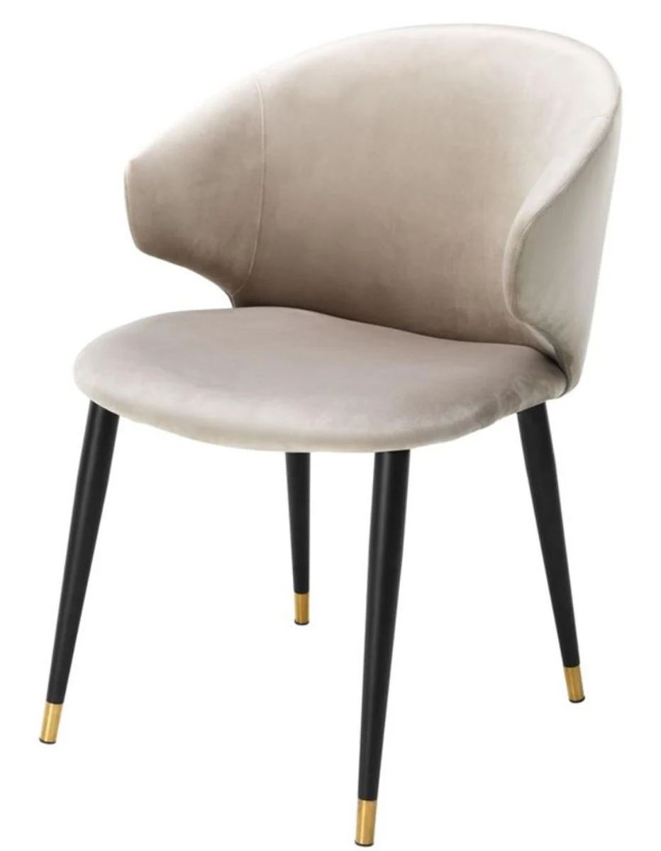 Luxury dining room chair with armrests beige / black / gold 57 x 66 x H. 83 cm - dining room furniture