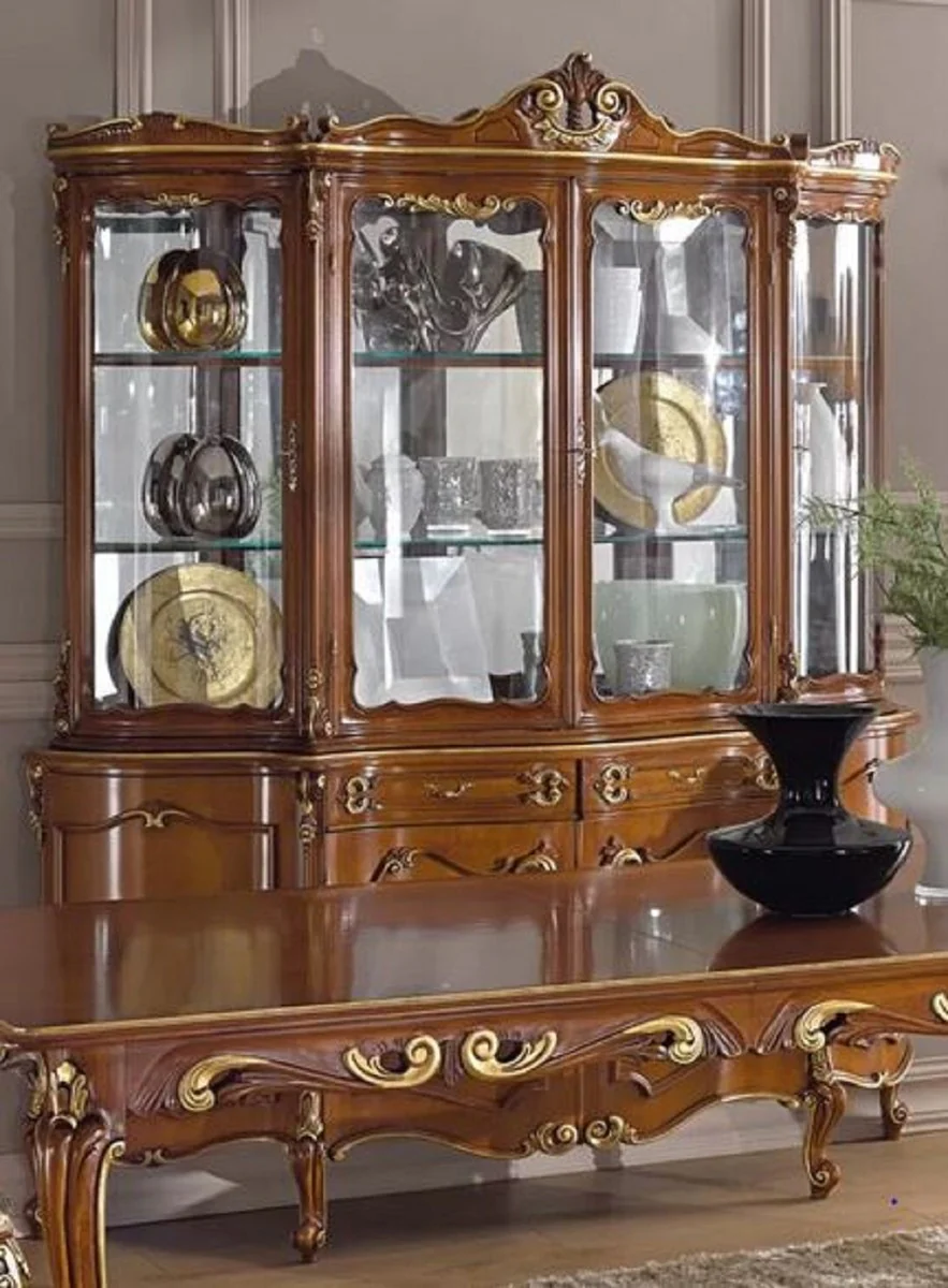 Luxury Baroque display cabinet brown / gold - Handcrafted display cabinet with 8 doors and 2 drawers - Magnificent Baroque furniture - Luxury quality - Made in Italy