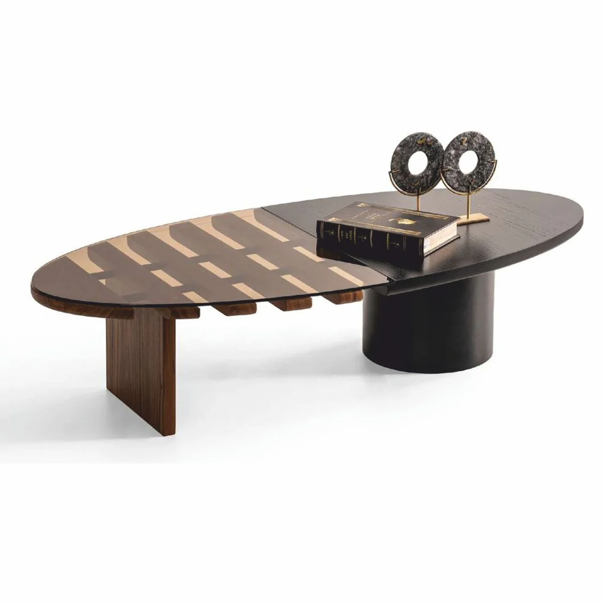 Luxury coffee table with glass top dark brown / brown 150 cm - living room furniture