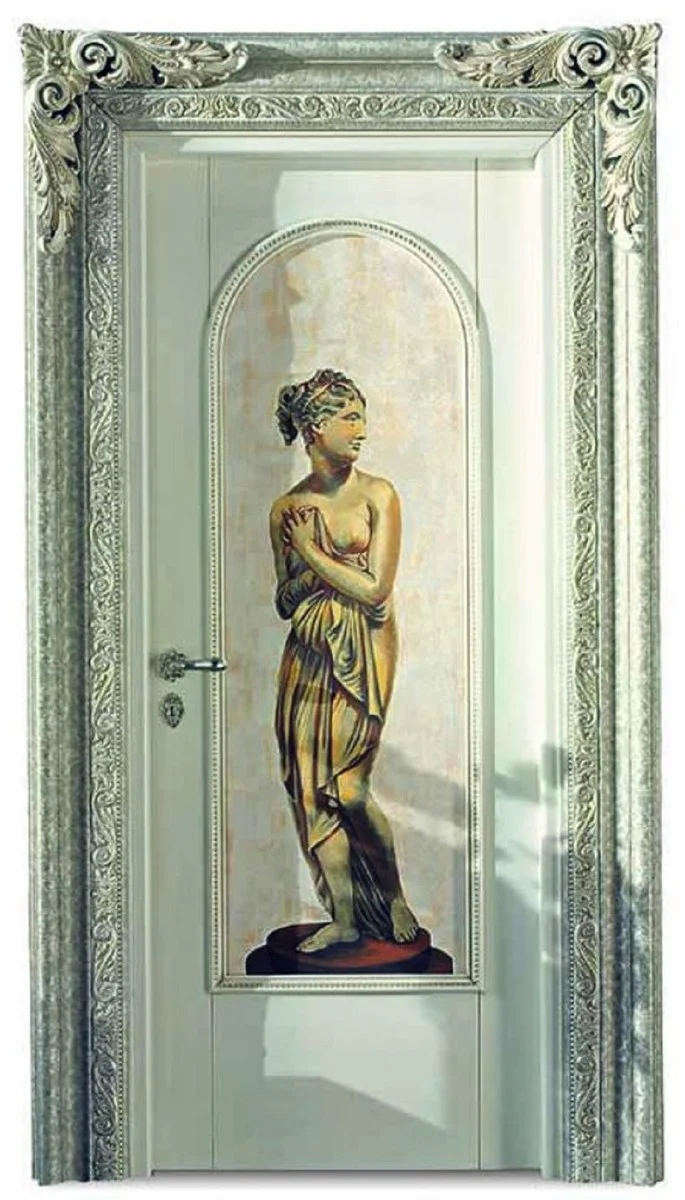 Luxury Baroque apartment door white / silver / gold 129 cm - Made in Italy