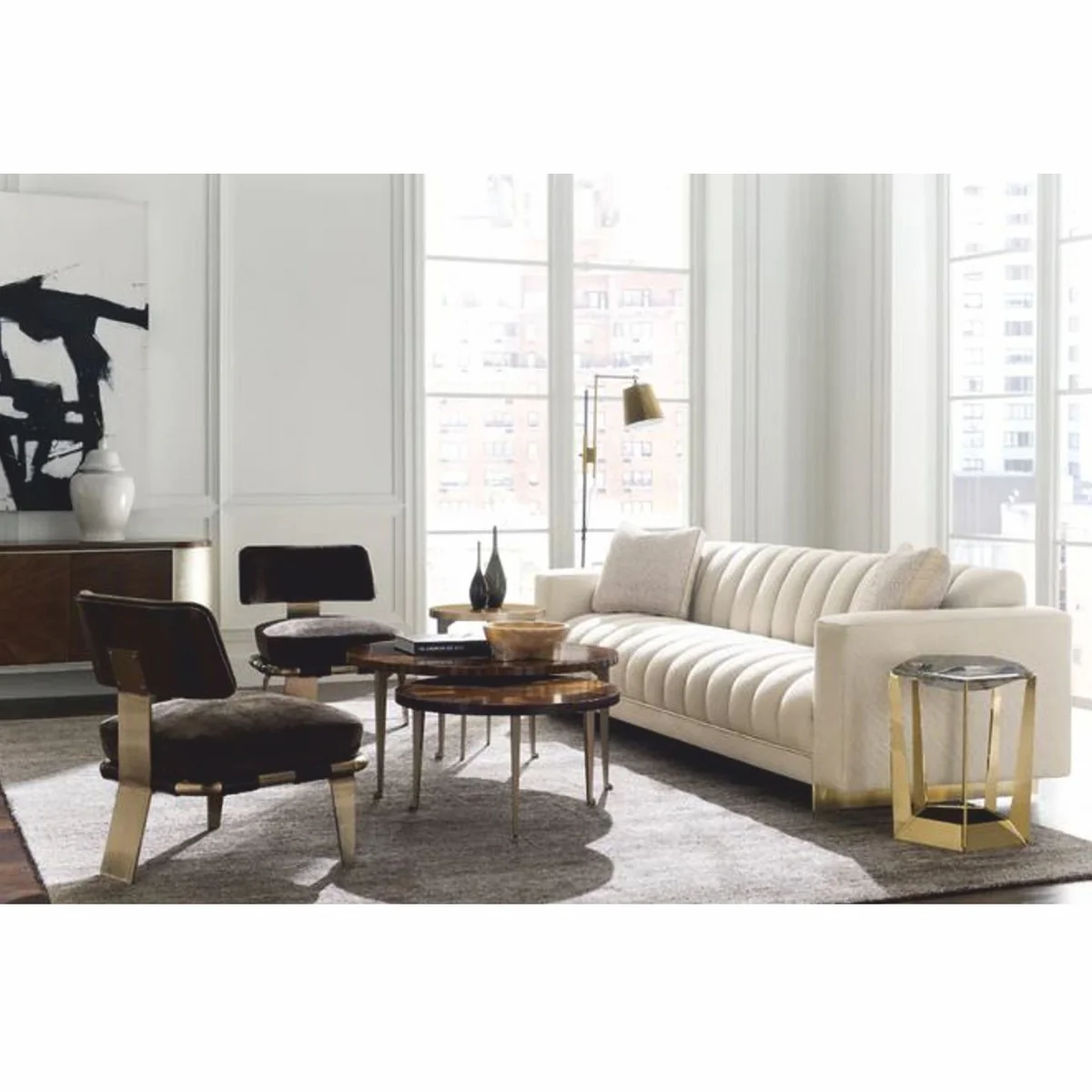 Luxury coffee table brown / gold Ø 96 cm - round living room table