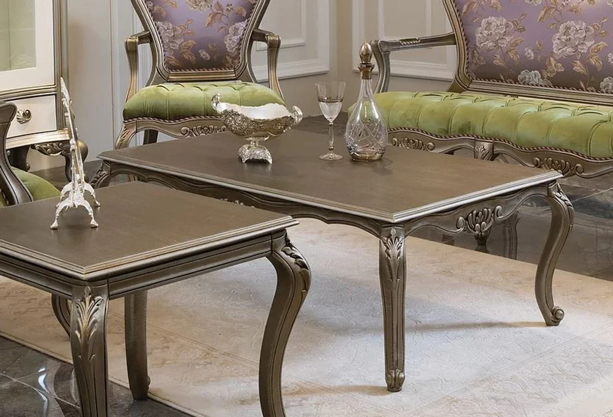 Luxury baroque coffee table silver 125 x 70 x H. 41 cm - solid wood living room table - noble baroque furniture