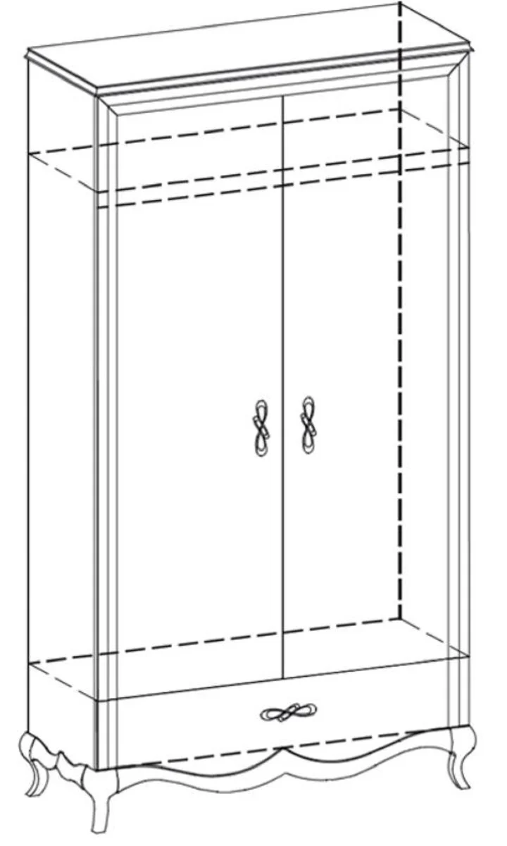 Luxury Art Nouveau bedroom cabinet high gloss white / brown 114 x 62.5 x H. 209.5 cm - solid wood wardrobe with 2 doors and drawer - bedroom furniture