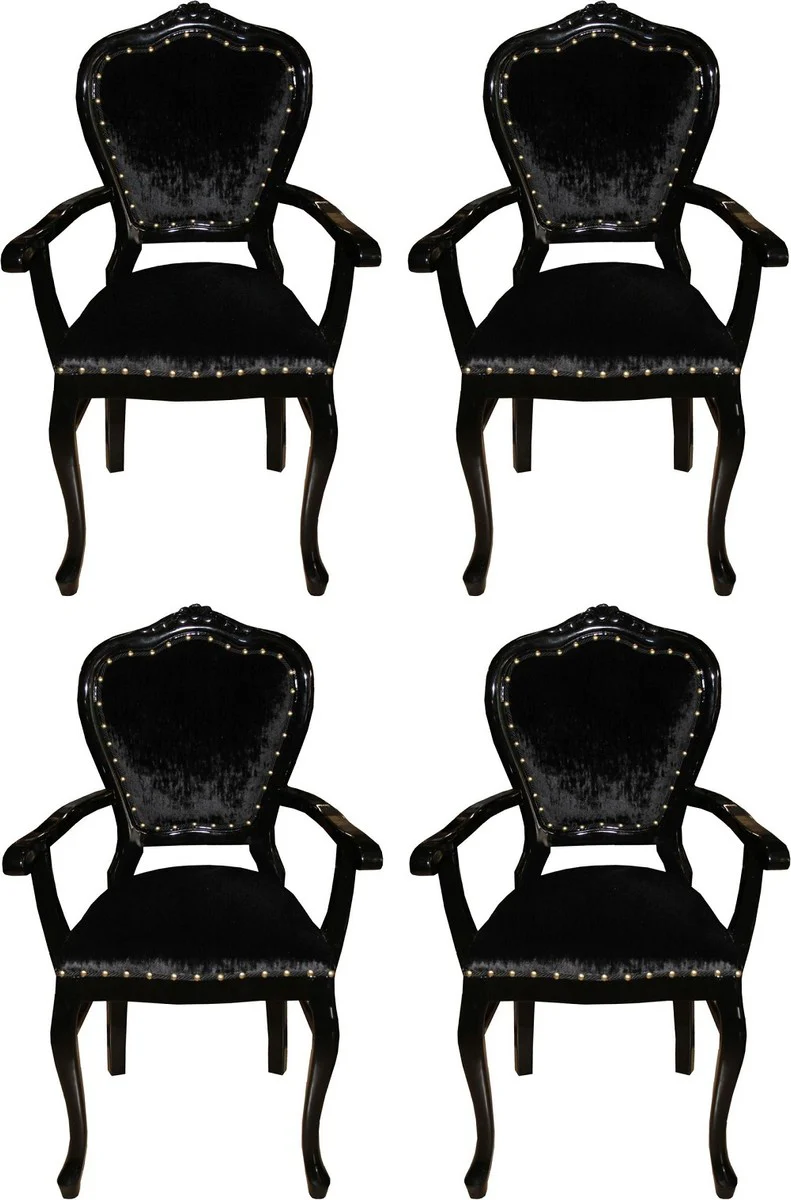 Luxury Baroque dining room set black / black 60 x 47 x H. 99 cm - 4 handmade dining chairs with armrests - Baroque dining room furniture