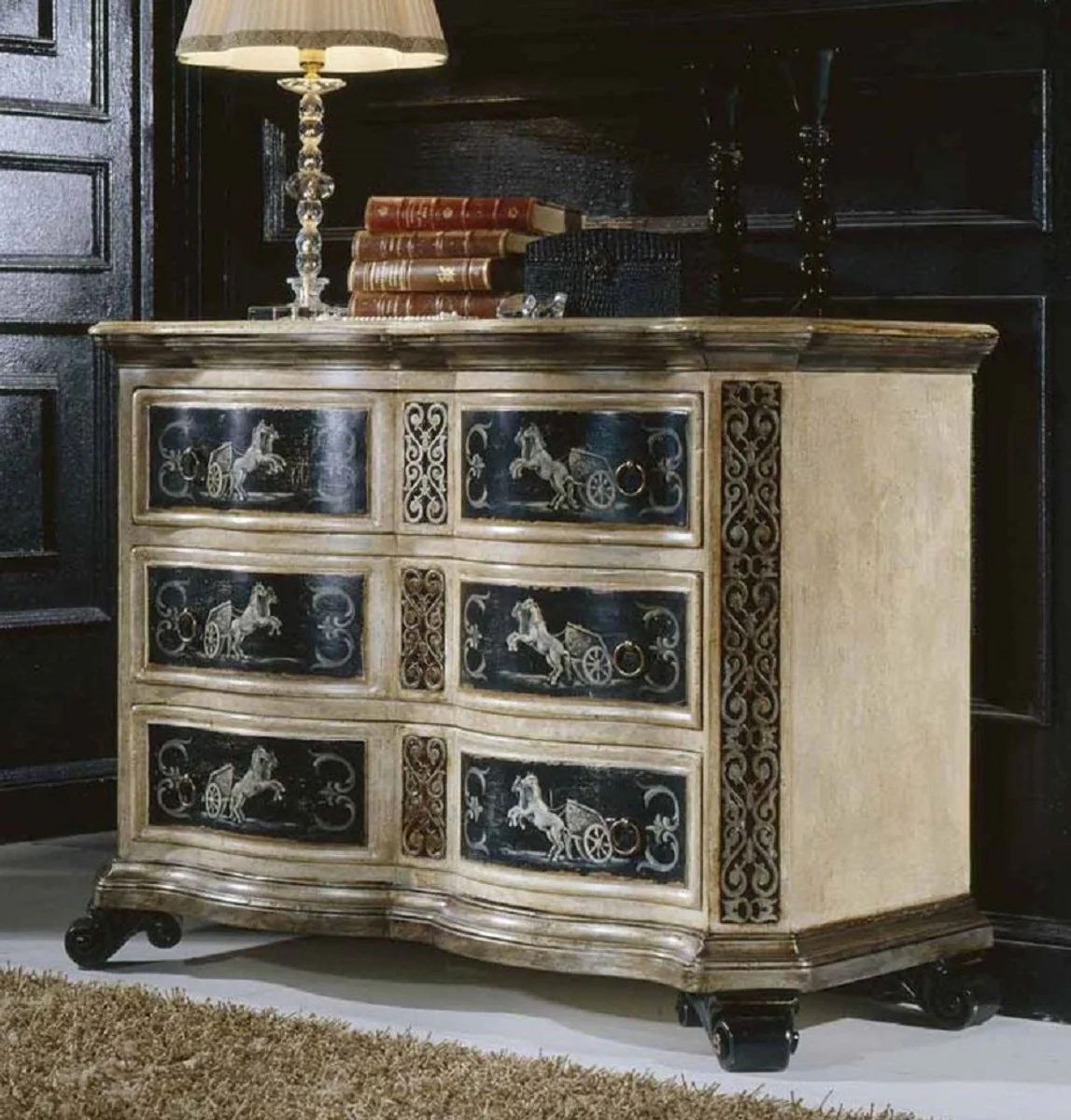 Luxury Baroque chest of drawers natural colors / brown / black - Handmade solid wood chest of drawers with drawers - Luxury bedroom furniture in Baroque style - Luxury quality - Made in Italy