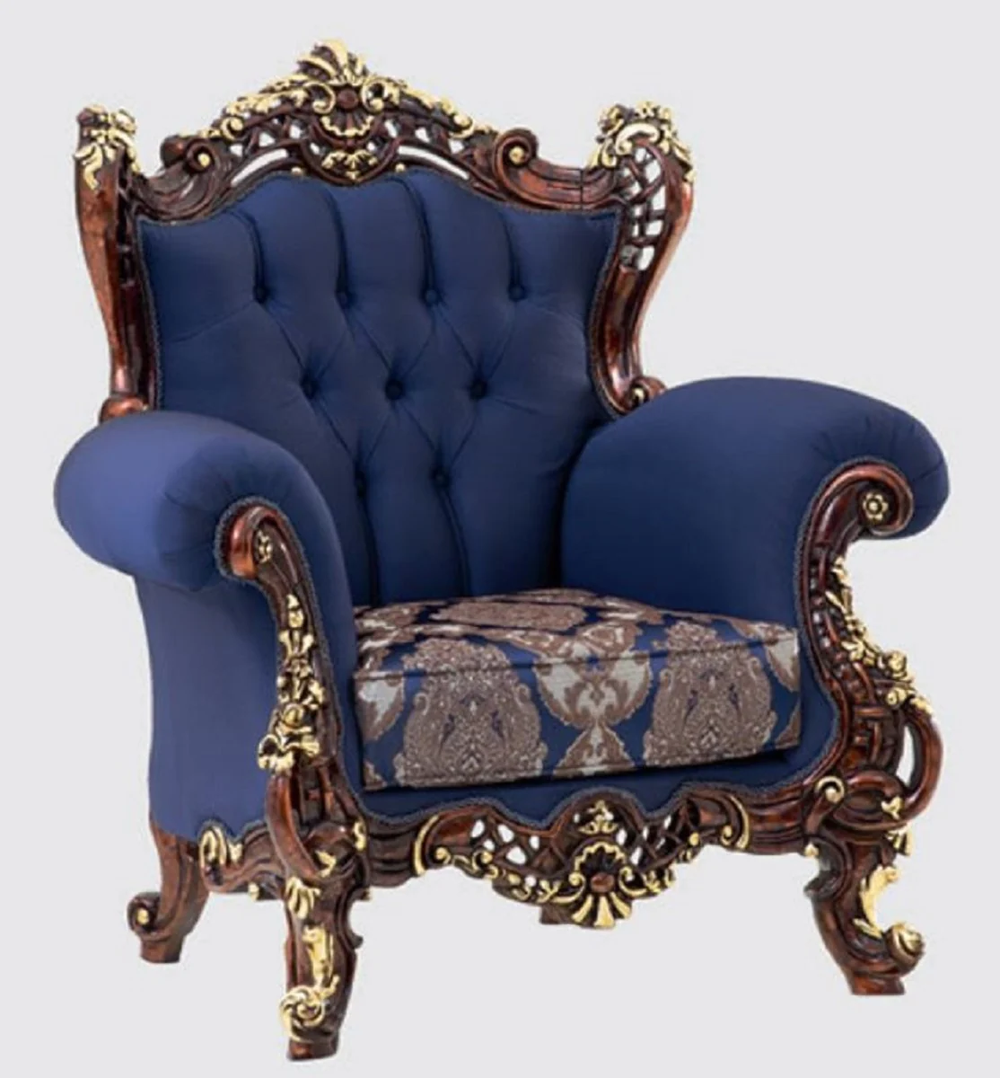 Luxury Baroque Living Room Set Blue / Dark Brown / Gold - 2 Sofas & 2 Armchairs & 1 Coffee Table - Handmade Living Room Furniture in Baroque Style - Noble & Magnificent