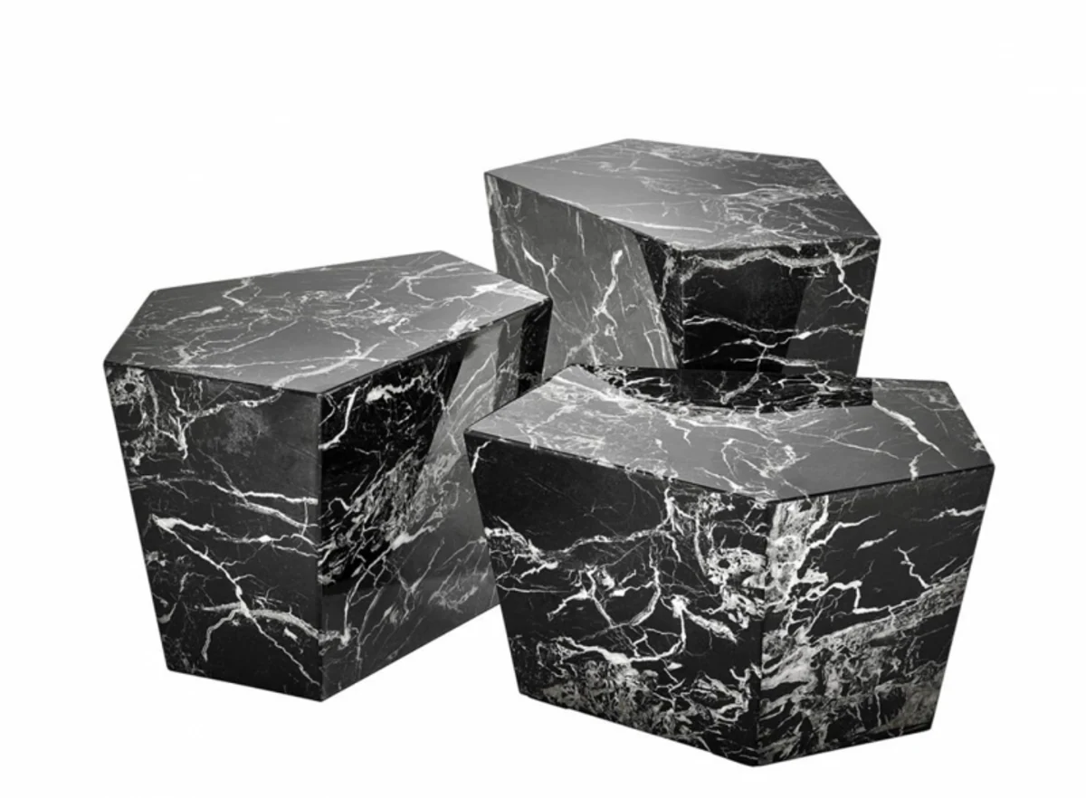 Art Deco Luxury Coffee Table Faux Marble Set of 3 - Living Room Salon Table - Luxury Furniture