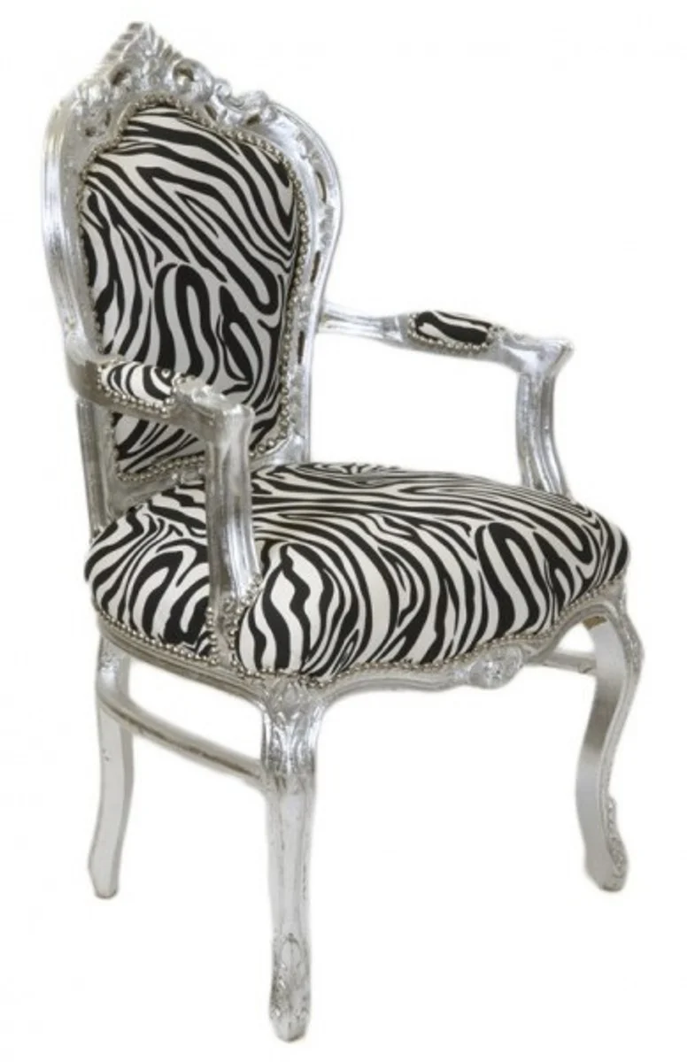 Baroque dining room chair zebra / silver with armrests