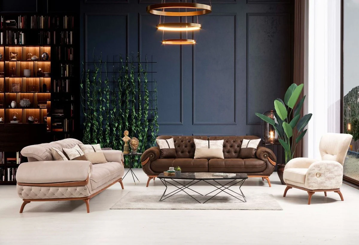 Luxury Chesterfield living room sofa with adjustable backrests dark brown / brown - Chesterfield living room furniture - luxury living room furniture - luxury furniture - luxury furnishings