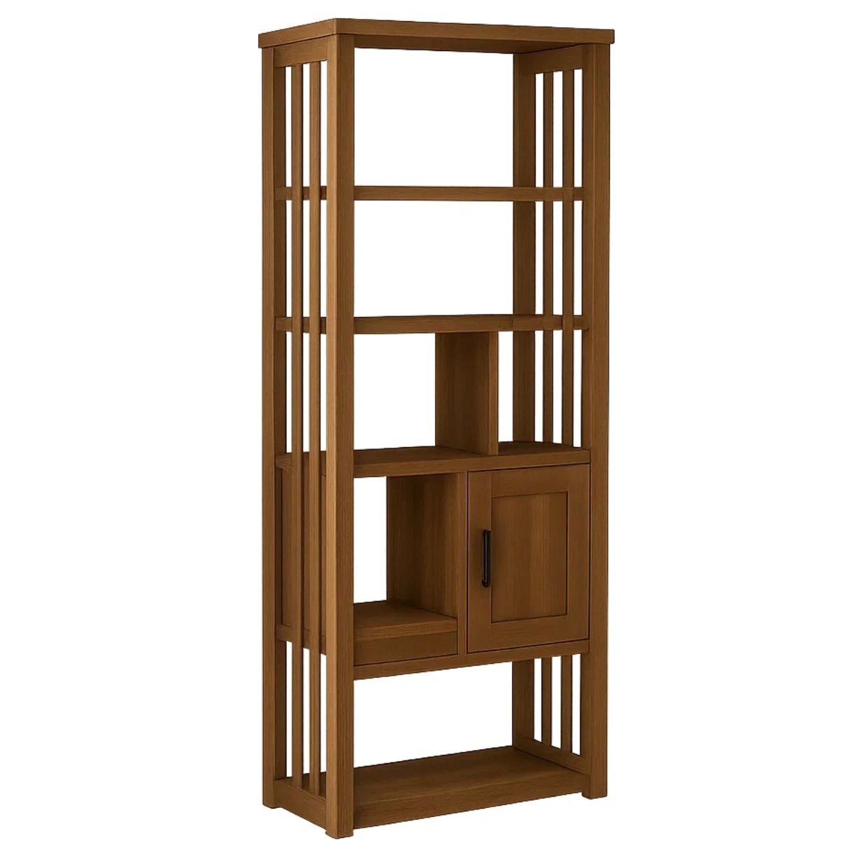 Vitrine mit Holztür, 5 Einlegeböden, Holzrahmen, Eichenfarbe, freistehend, Maße 60 x 30 x 180 cm - WOuthHY2iwlN