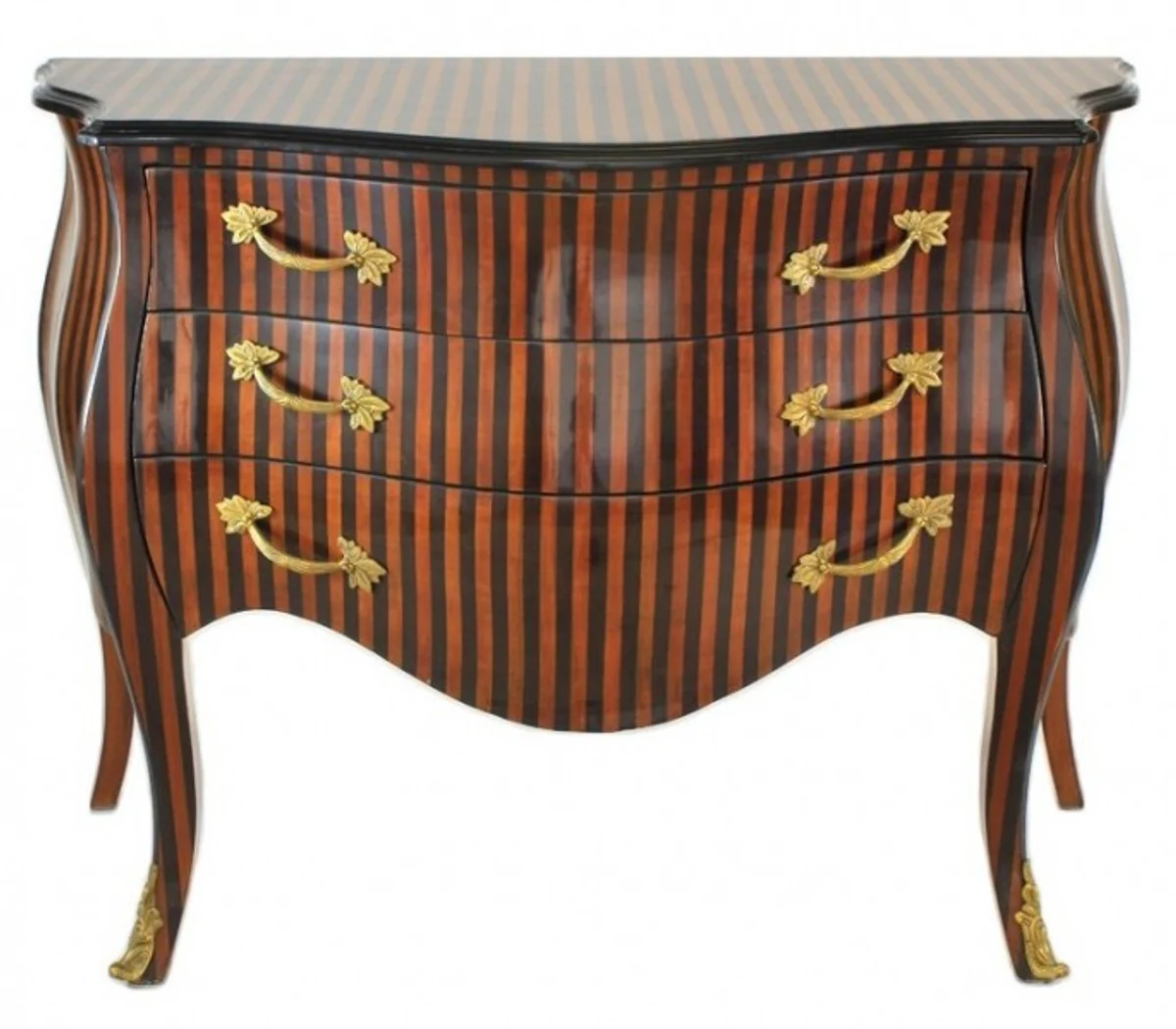 Baroque chest of drawers stripes brown / black - handmade from solid wood - limited edition