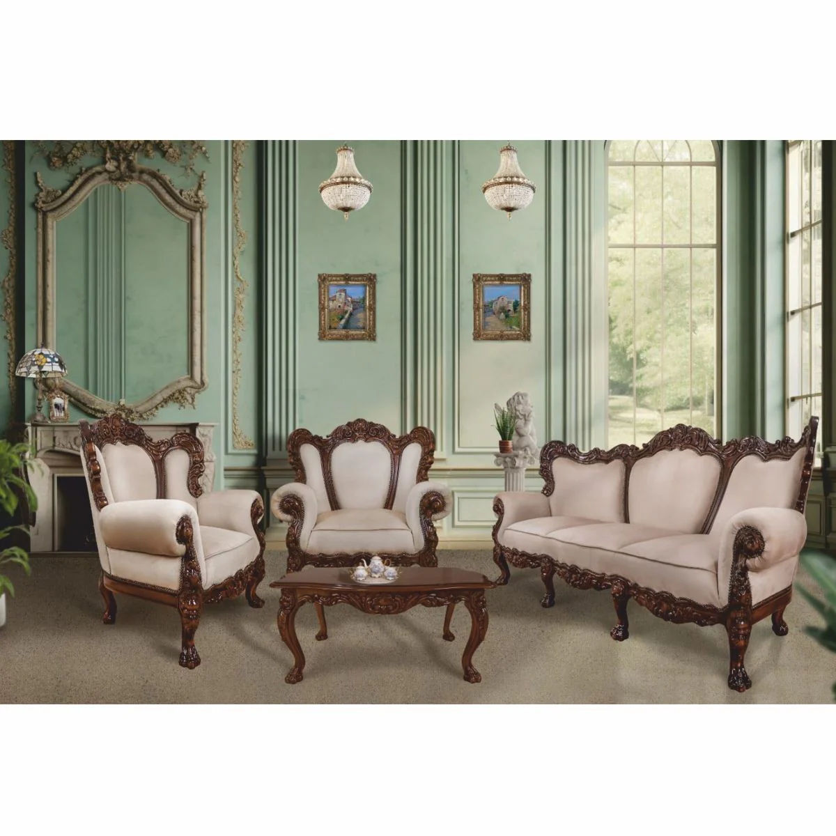 Luxury baroque coffee table dark brown 120 cm - baroque style living room furniture