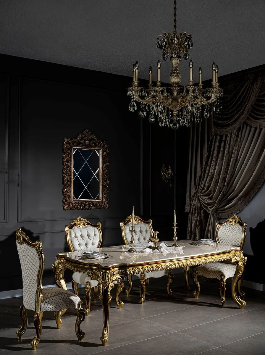 Luxury Baroque Dining Room Chair Set Gray / Gold / Red / Gold 58 x 57 x H. 107 cm - Kitchen Chairs Set of 6 in Baroque Style - Baroque Dining Room Furniture