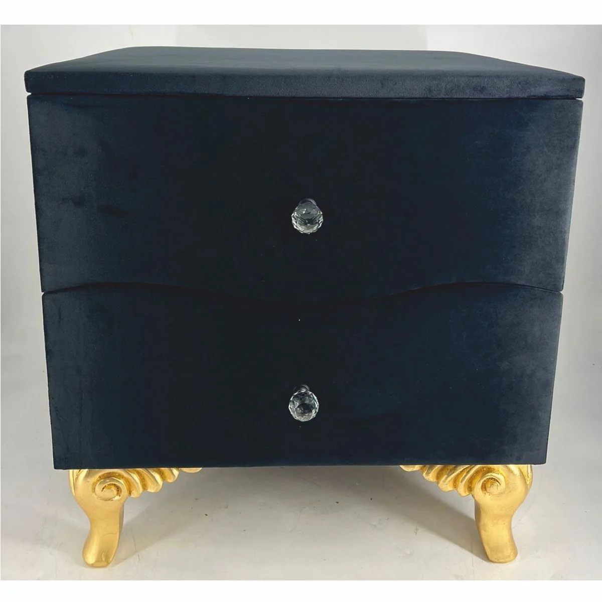 Barock Nachtkommode mit 2 Schubladen Schwarz / Gold - Barockstil Schlafzimmer Möbel