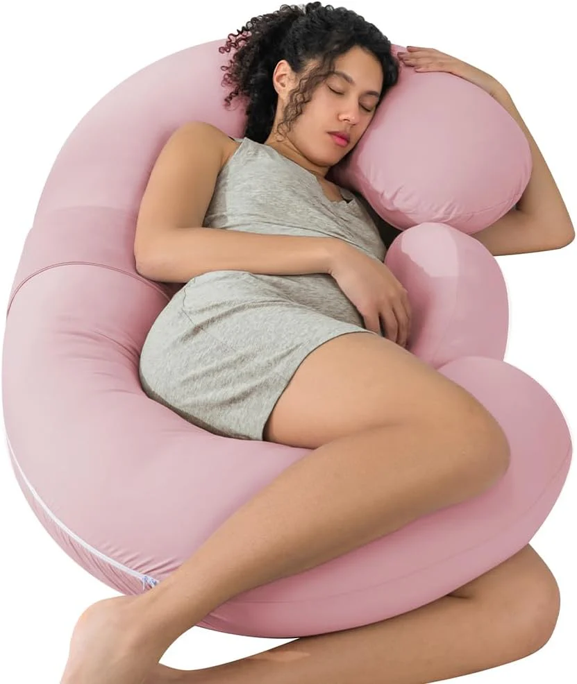 Schwangerschaftskissen, E-förmiges Ganzkörperkissen zum Schlafen, mit Schwangerschaftskeilkissen zur Unterstützung des Bauches, 60-Zoll-Umstandskissen für Seitenschläfer, grauer Blasensamt