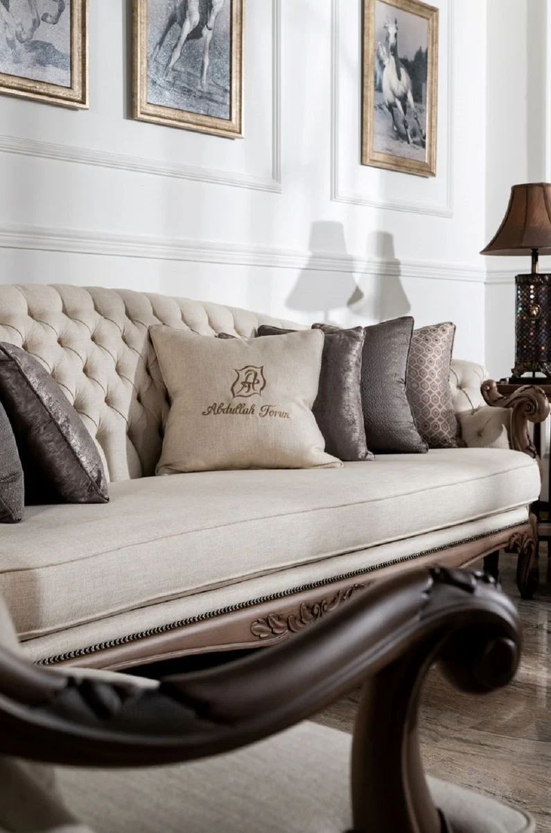 Luxury Baroque Sofa Cream / Brown - Handmade Living Room Sofa in Baroque Style - Baroque Living Room Furniture