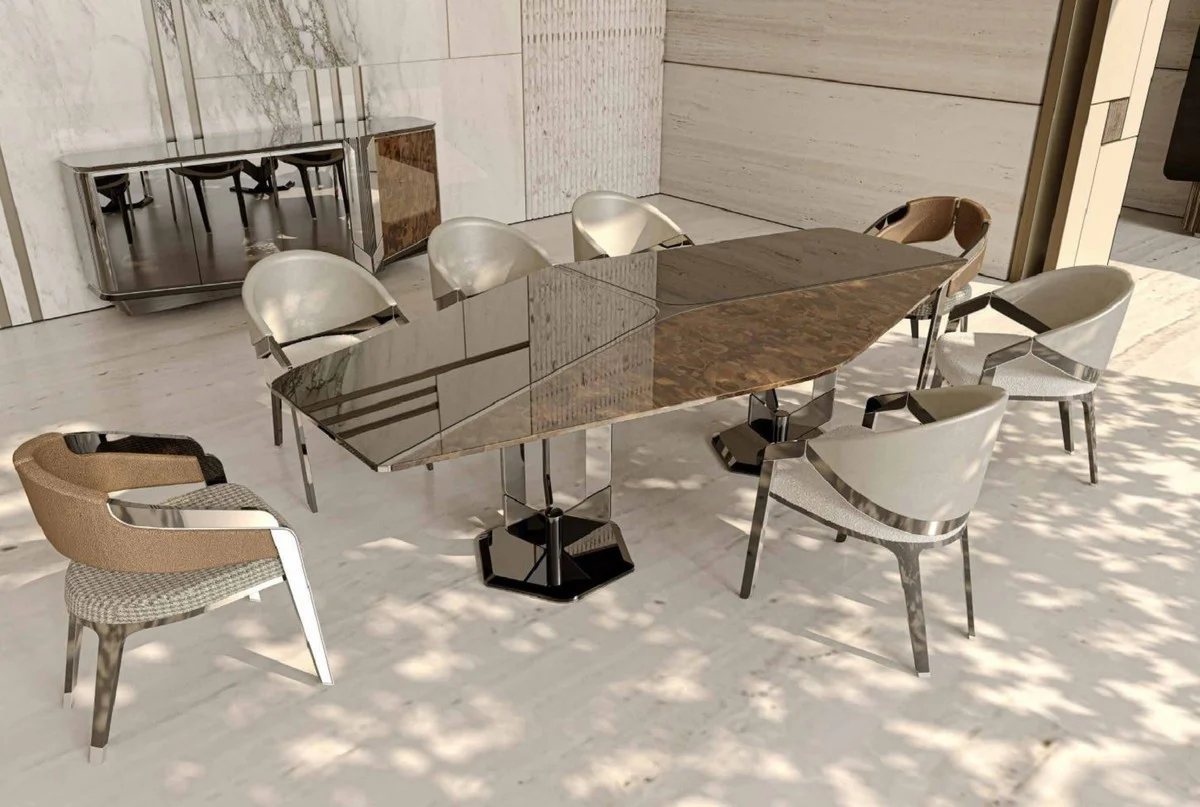 Luxury designer dining room chair set of 8 gray / brown - luxury furniture - designer furniture - dining room furniture - restaurant furniture - hotel furniture - luxury quality