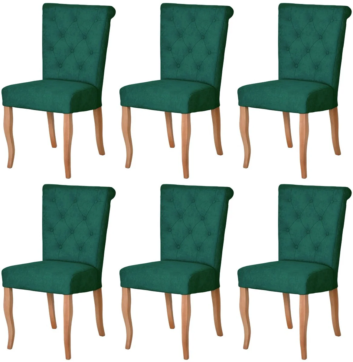 Chesterfield Neo Baroque Dining Room Chair Set of 6 Dark Green / Natural Colors - Kitchen Chairs Set - Dining Room Furniture - Chesterfield Furniture - Neo Baroque Furniture