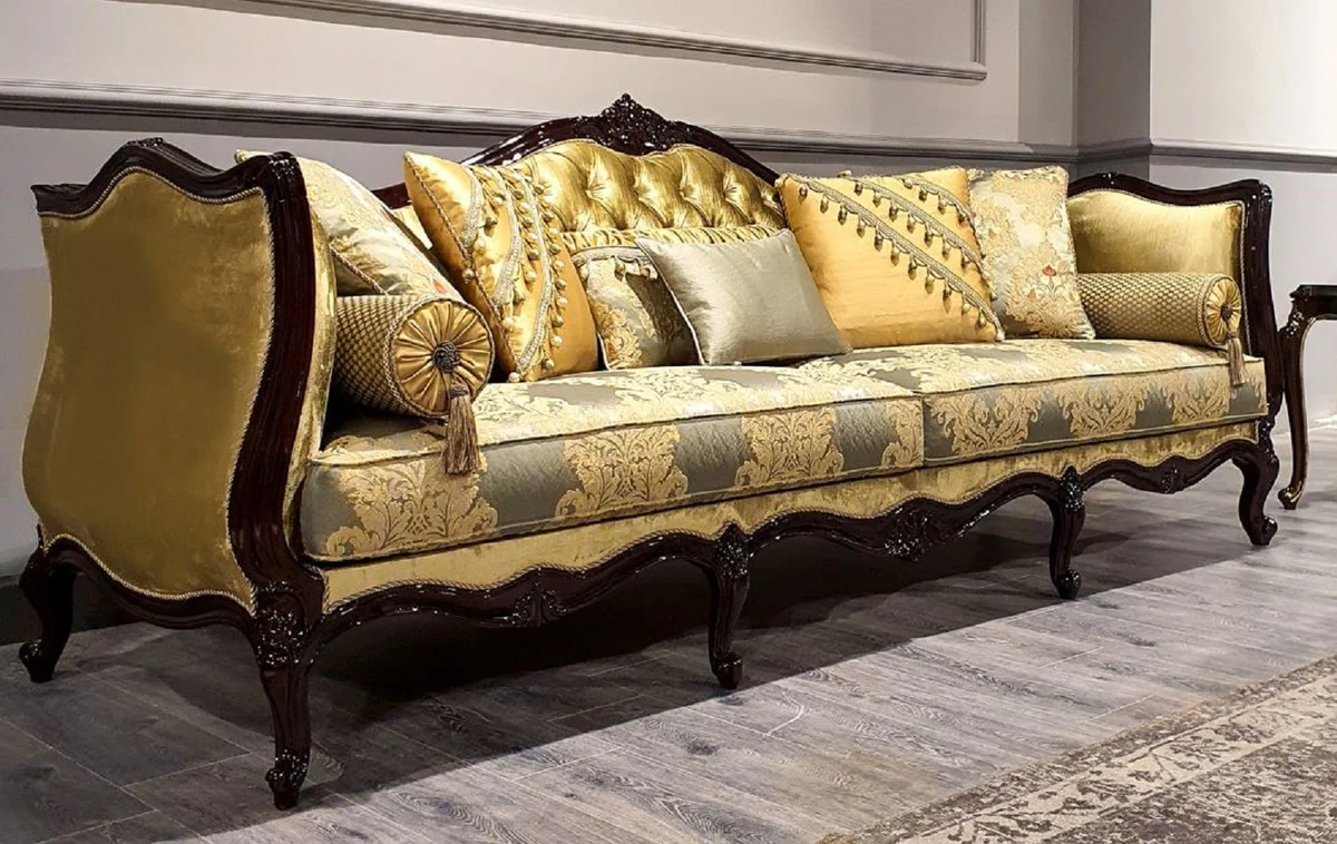 Luxury Baroque Sofa Gold / Silver / Black - Magnificent living room sofa with elegant pattern - Baroque furniture