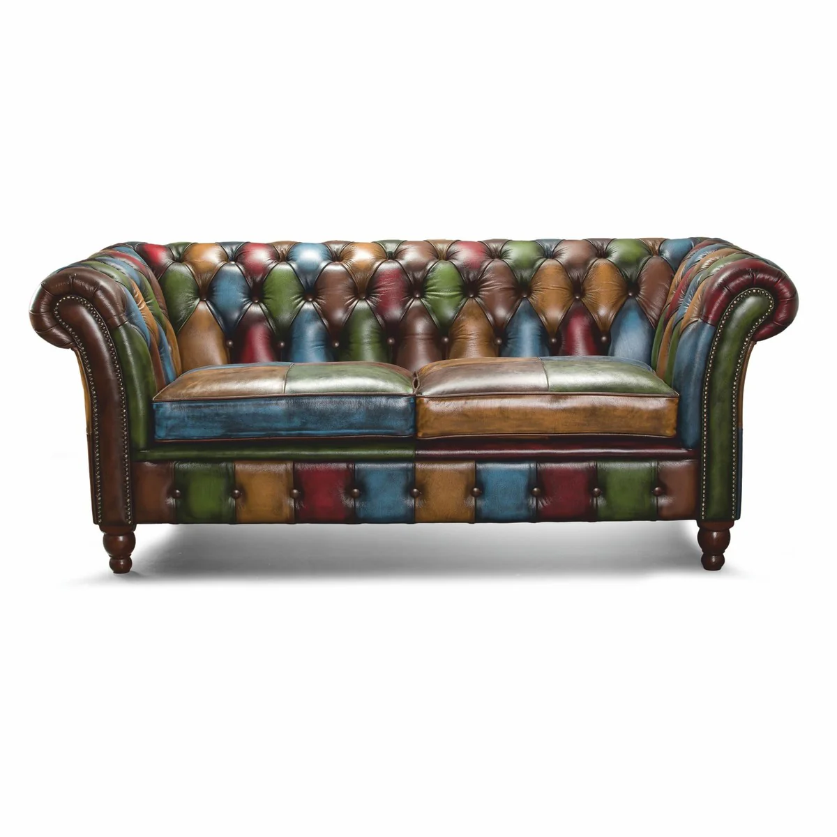 Luxury Chesterfield genuine leather 2 seater sofa colorful / dark brown 200 cm