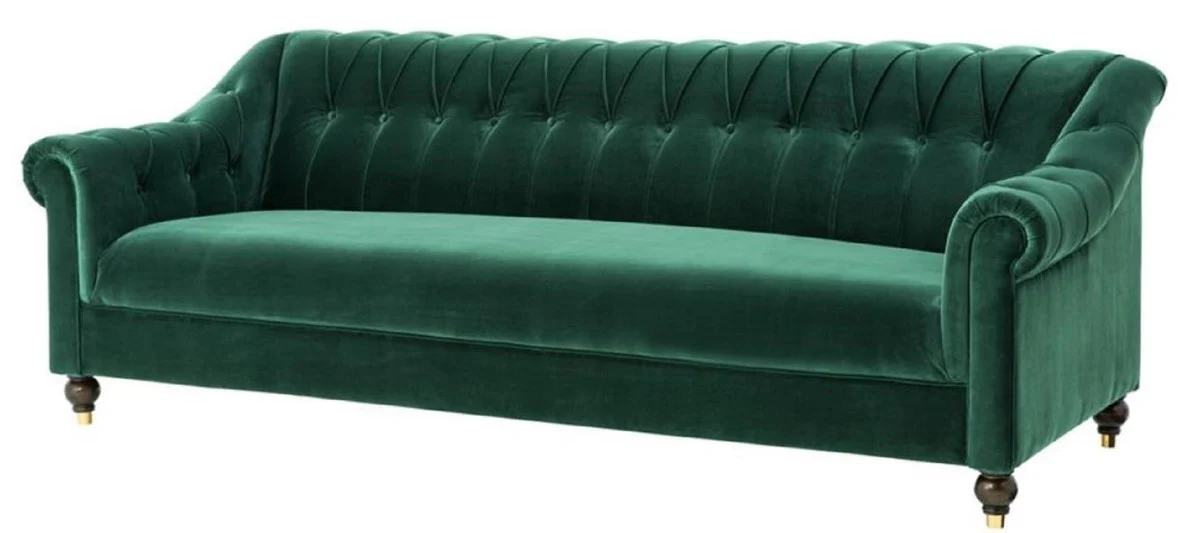 Luxury Chesterfield living room sofa green / brown / gold 230 x 90 x H. 81.5 cm - luxury quality