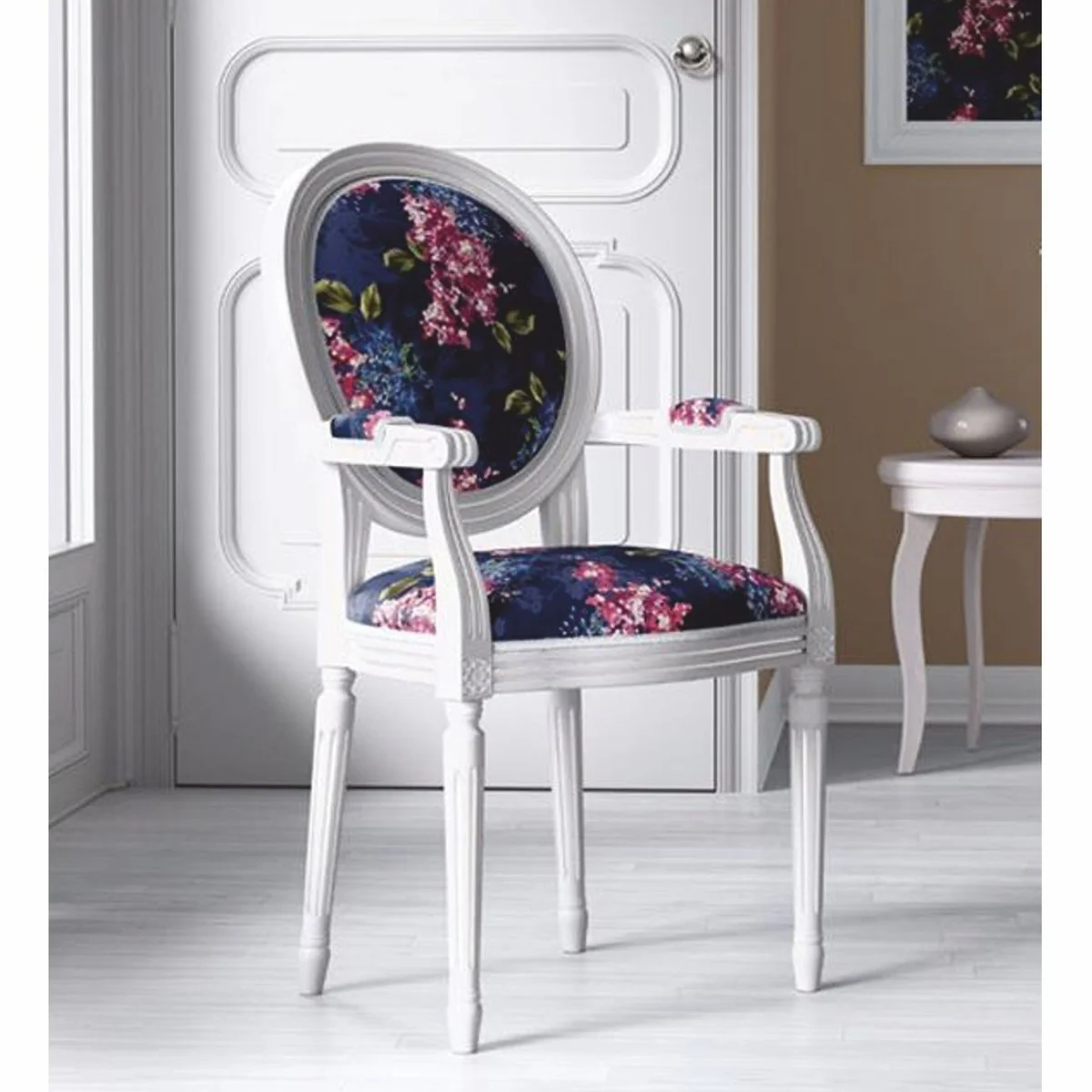 Luxury Baroque Dining Room Chair with Armrests Purple / White - Baroque Furniture