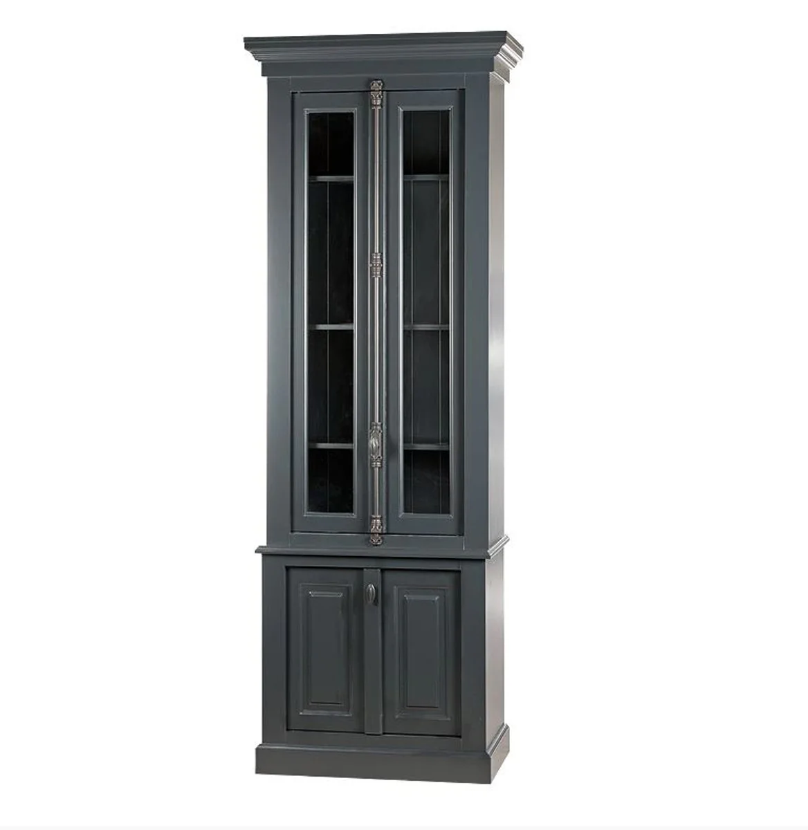 Country house style display cabinet gray 48 x 88 x 245 cm - display cabinet with 4 doors - solid wood cabinet - country house style furniture