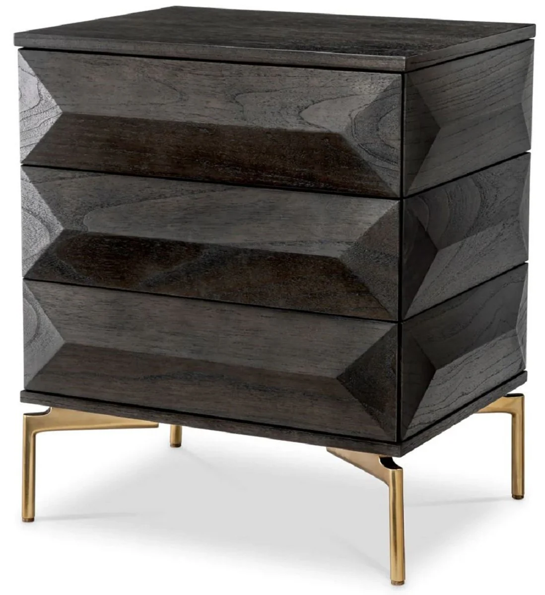 Luxury bedside table mocha / brass 64 x 48 x H. 72 cm - Solid wood side table with 3 drawers - Bedroom furniture - Luxury furniture - Luxury furnishings - Luxury furniture