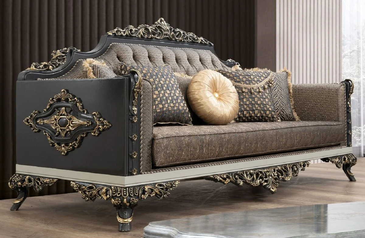 Luxury Baroque Sofa Blue / Gold / Gray / White / Gold - Magnificent living room sofa with elegant pattern - Baroque living room furniture