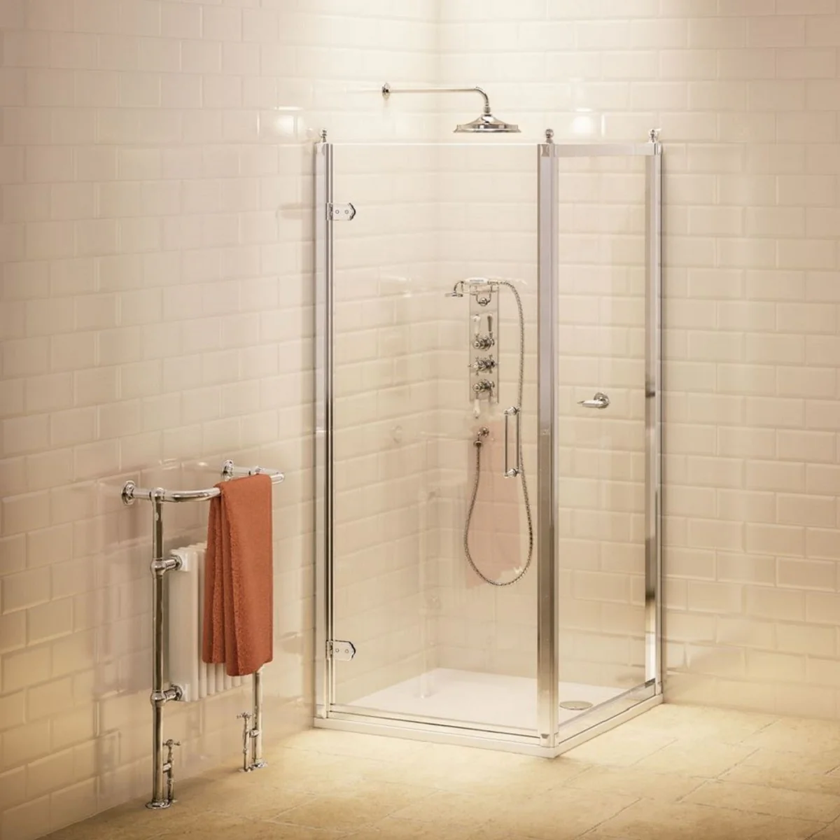 Luxury bathroom shower door with side wall silver 76 x 76 x H. 195 cm - Shower cubicles glass door - Bathroom accessories - Luxury shower doors - Luxury quality