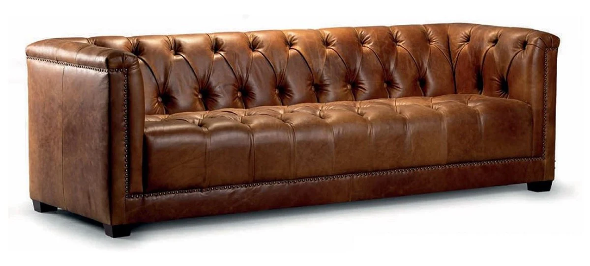 Luxury Chesterfield genuine leather 3 seater sofa vintage brown 203 cm