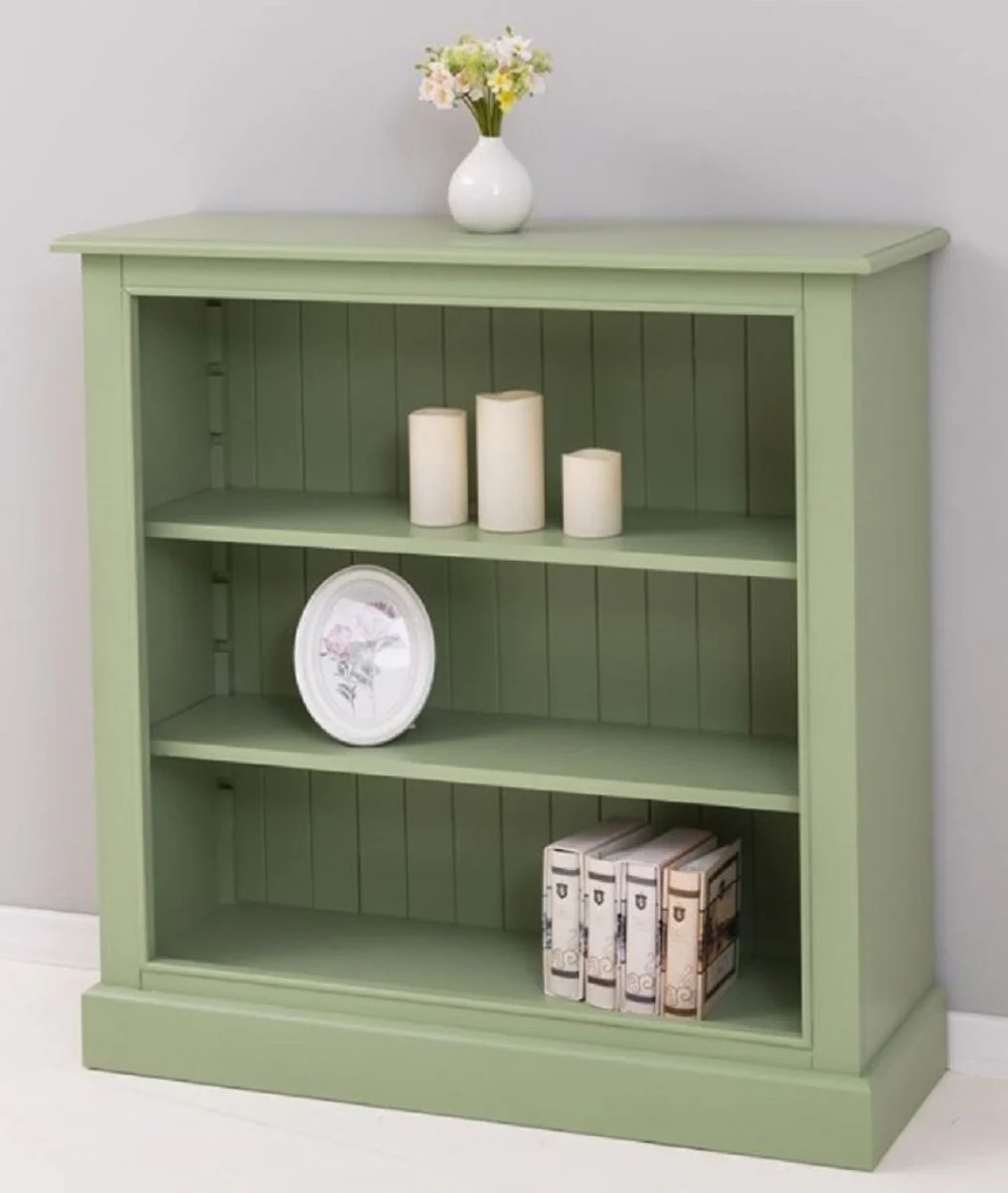Country house style bookcase green 102 x 35 x H. 102 cm - solid wood cupboard - shelf cupboard - living room cupboard - office cupboard - country house style furniture - country house style furnishings