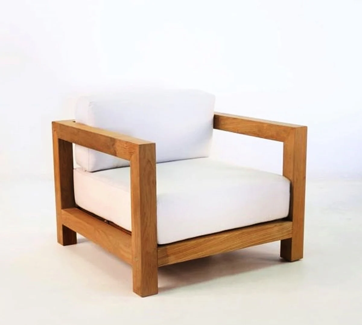 Garten Sessel Boston Rustikal Weiss-Creme/Braun 80 x 40 x H70 cm - Eiche Massivholz - Echtholz Möbel Massiv