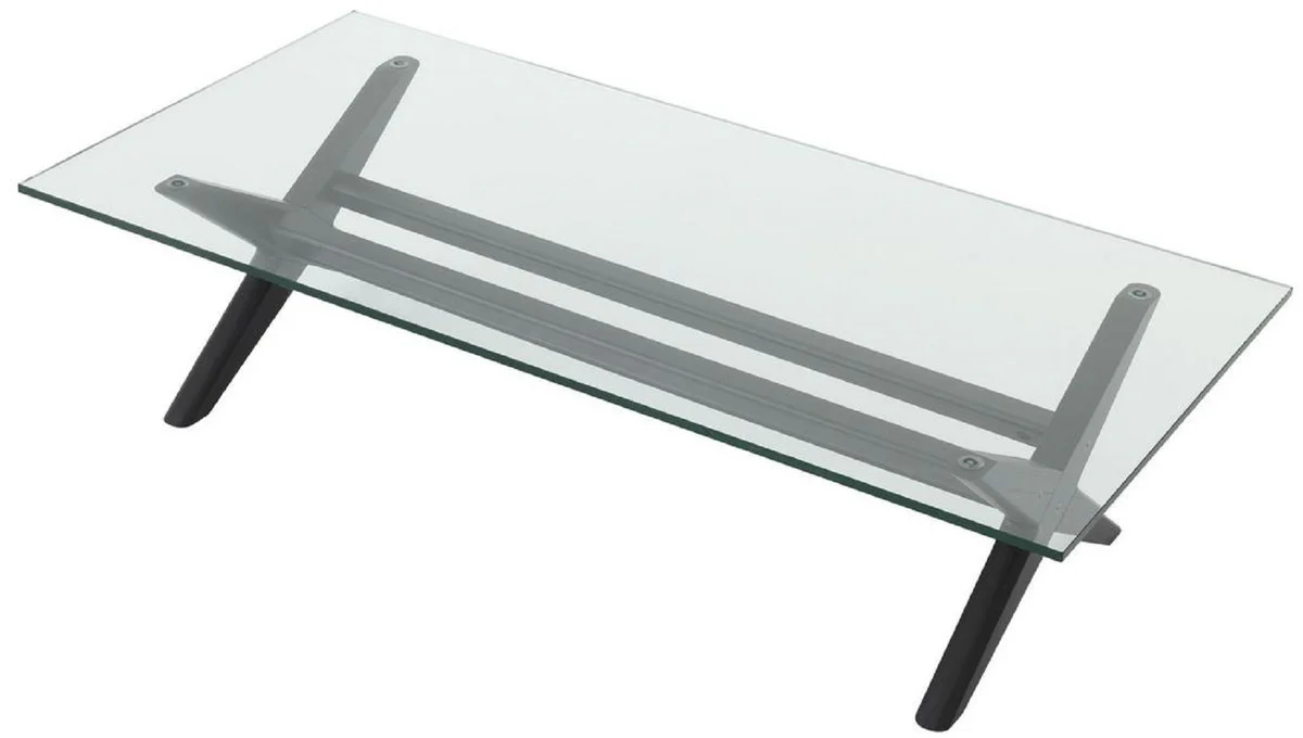 Luxury coffee table black 160 x 80 x H. 40.5 cm - Rectangular solid wood living room table with glass top - Luxury living room furniture