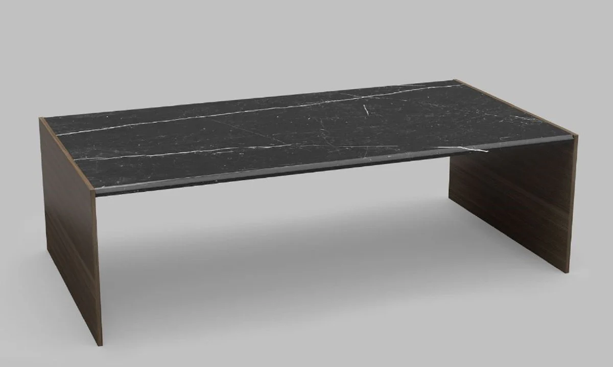 Luxury coffee table brown / black 132 x 72 x H. 40 cm - Modern rectangular solid wood living room table with marble top - Luxury furniture