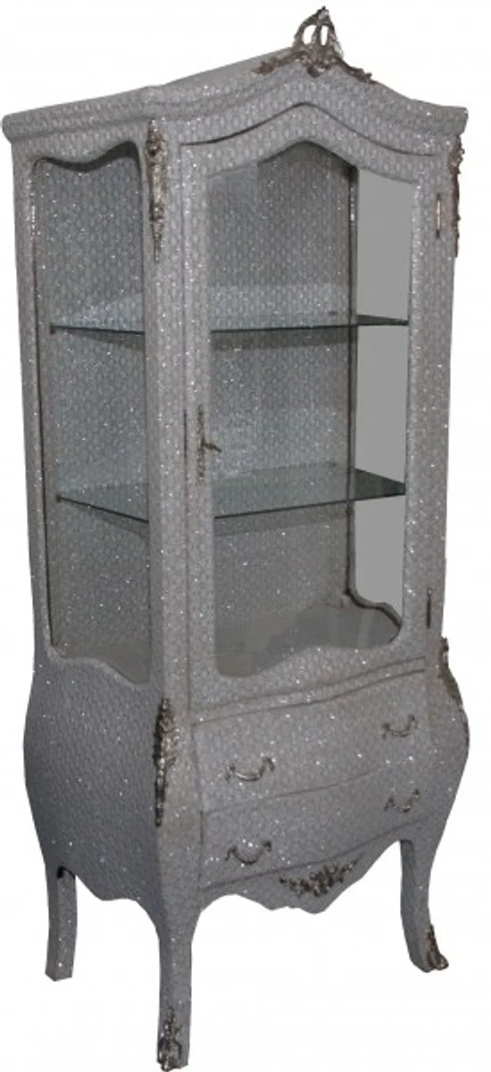 Baroque display cabinet in white/silver glitter look - display cabinet - living room cabinet