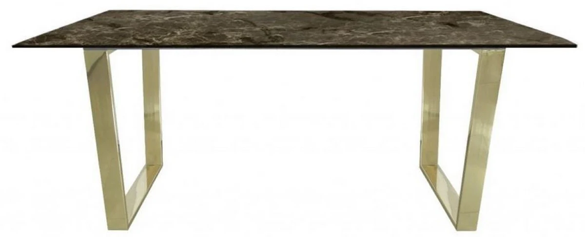 Luxury dining table brown / gold 180 x 90 x H. 75 cm - Rectangular dining room table with synthetic marble top and steel legs - Dining room furniture