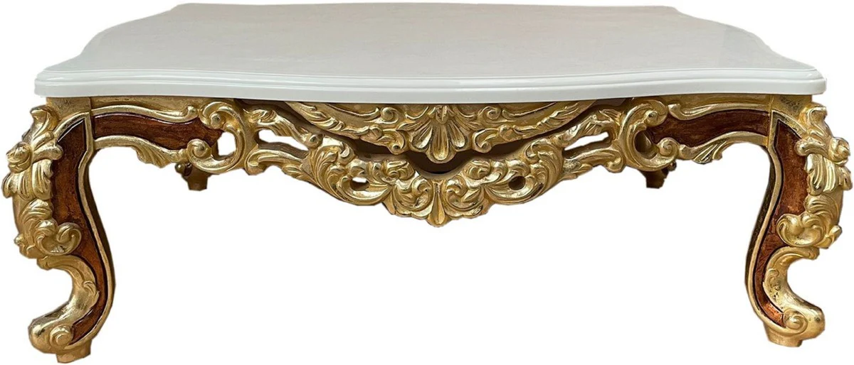 Luxury baroque living room set white / gold / brown - 2 sofas & 2 armchairs & 1 coffee table - living room furniture in baroque style - noble and magnificent