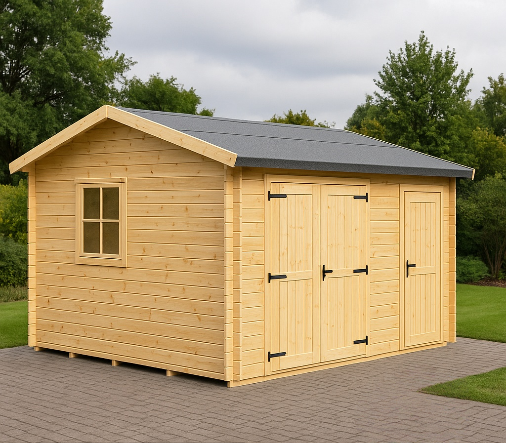 Gartenhaus + Naturholz-Gartenhaus + Beige + Massivholz Kiefer + Außenbereich/Lagerung 400 x 300 x 250 cm