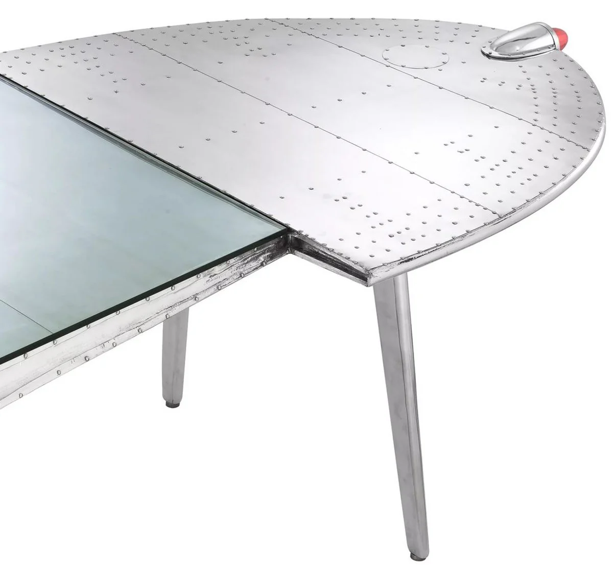 Luxury aluminum aviator desk right silver 214 x 110 x H. 80 cm - aircraft design office table - aluminum furniture - aircraft furniture - office furniture - luxury furniture - luxury furnishings