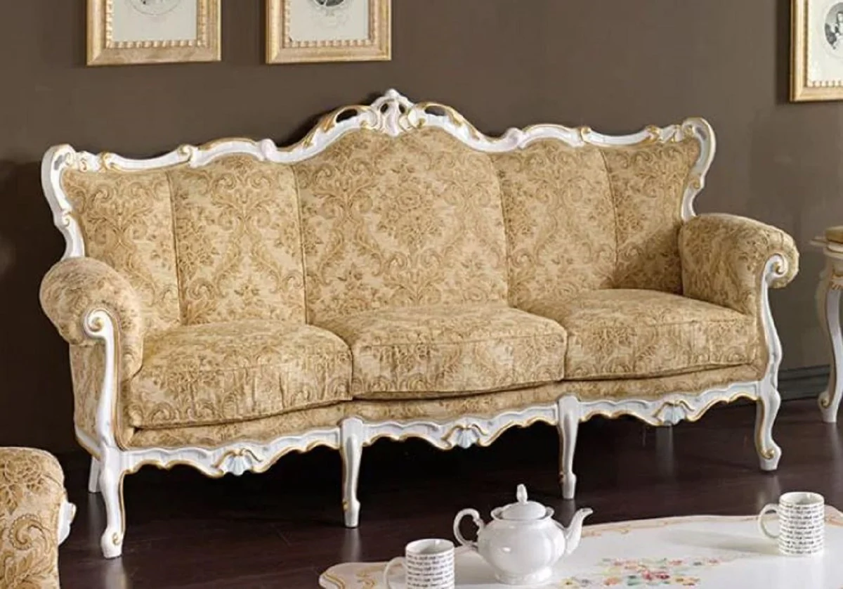 Luxury Baroque Sofa Beige / White / Gold - Handmade Living Room Sofa in Baroque Style - Baroque Living Room & Hotel Furniture - Luxury Quality - Made in Italy