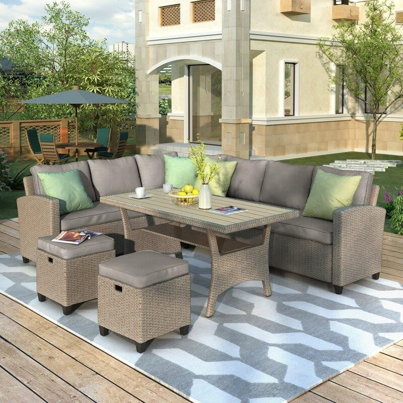 Bradyn Wicker/Rattan 7 - Person Sitzgruppe mit Kissen