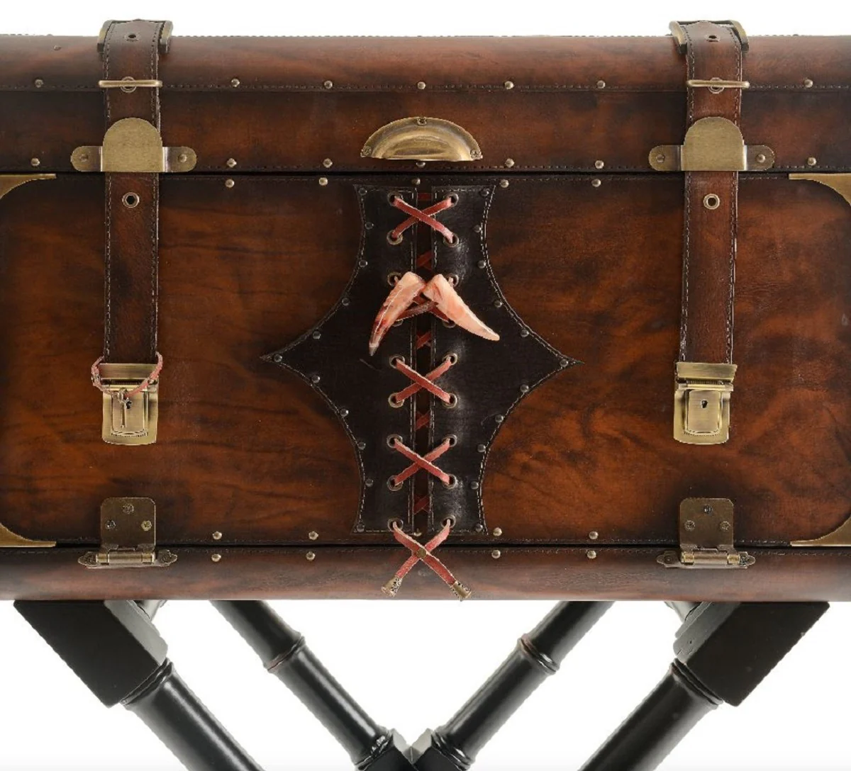 Luxury leather minibar in suitcase look brown / black / brass 45.5 x 45.5 x H. 73 cm - real leather minibar - bar furniture - real leather furniture - luxury furniture in suitcase look