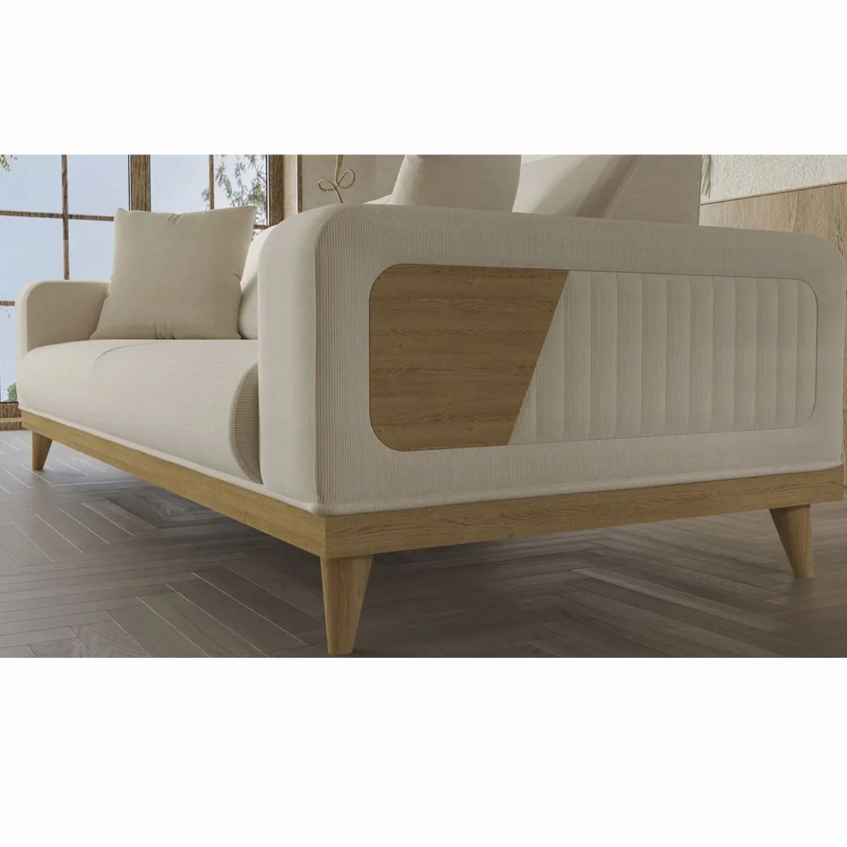 Luxury 3 seater sofa with adjustable backrests cream / natural color 224 cm - Luxury Interior