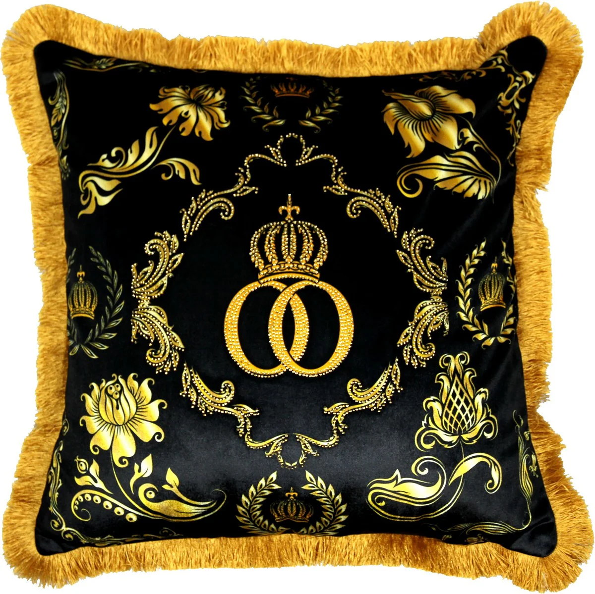 Harald Glööckler luxury decorative baroque cushion Pompöös by black / gold crown deluxe with rhinestones - Glööckler cushion AAA