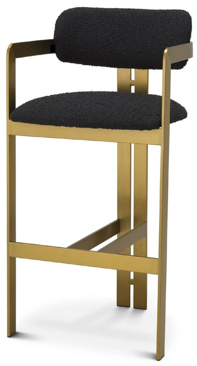 Luxury bar chair black / brass 53 x 44.5 x H. 107 cm - Padded stainless steel bar stool - Luxury bar furniture