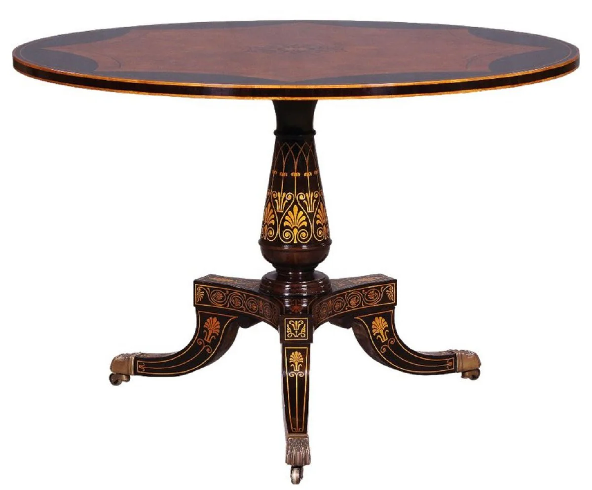 Luxury Baroque Dining Table Brown / Black / Gold - Round Solid Wood Dining Room Table in Baroque Style - Baroque Dining Room Furniture - Luxury Dining Room Furniture in Baroque Style - Noble & Magnificent