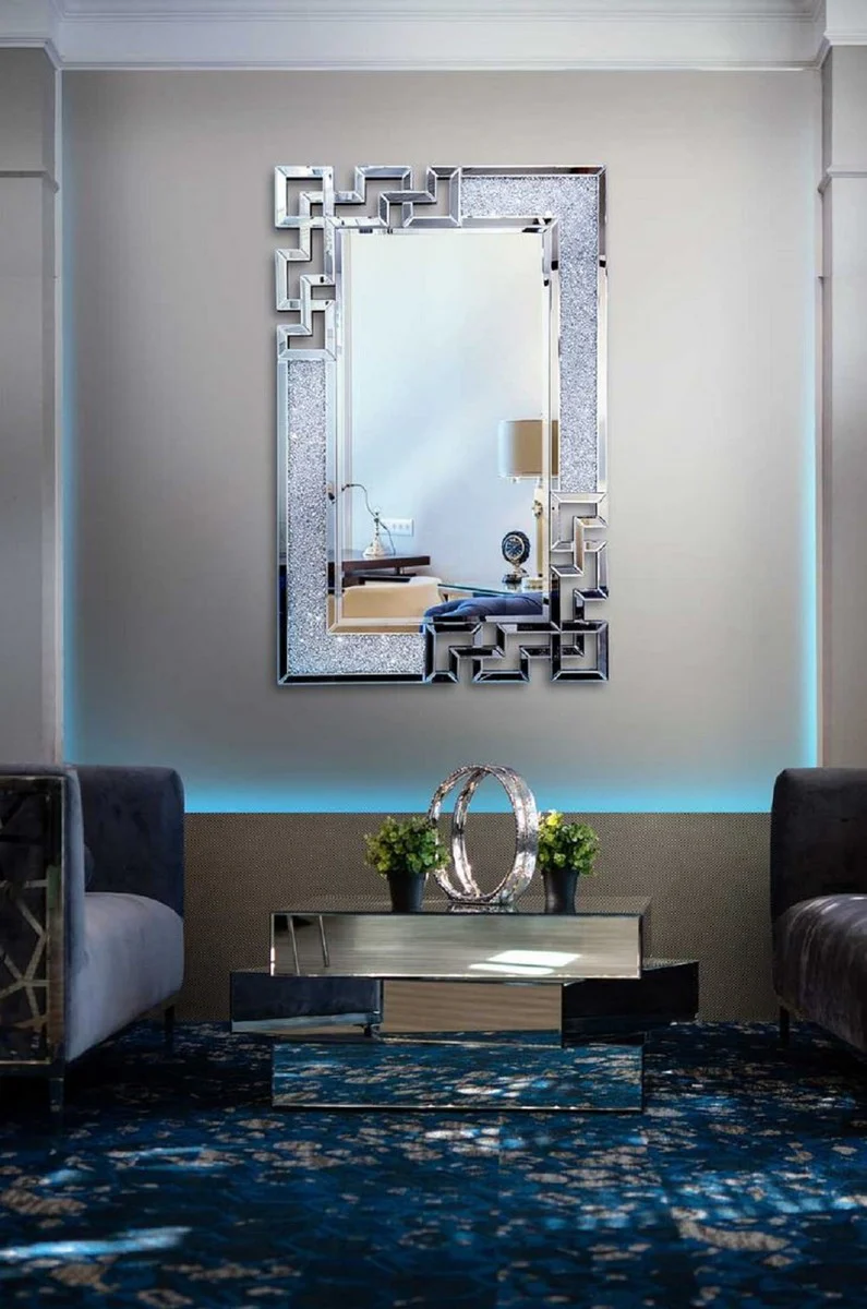 Designer crystal wall mirror 80 x 3 x H. 120 cm - Rectangular mirror with decorative glass crystals - Living room mirror - Bedroom mirror - Cloakroom mirror - Luxury furniture