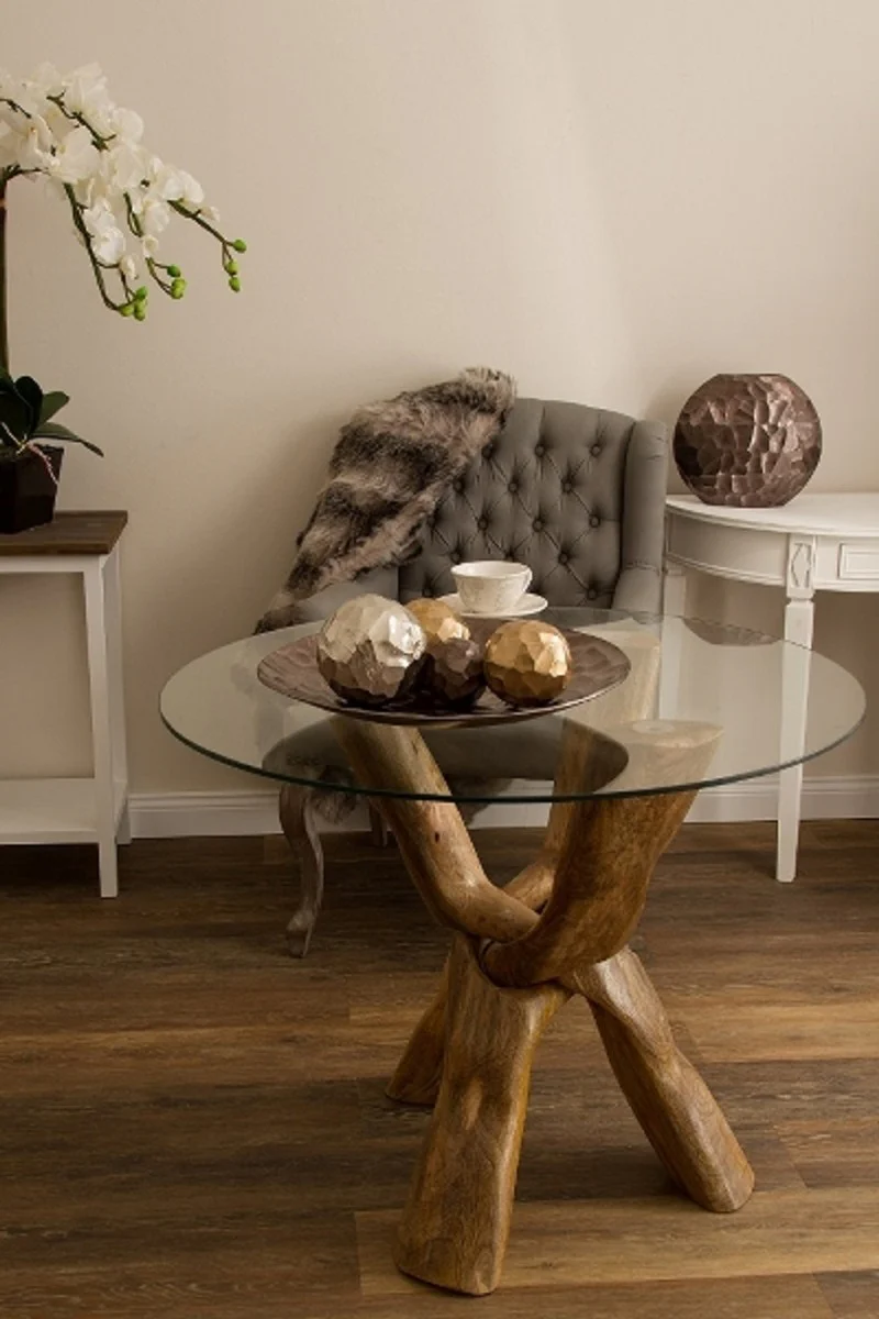 Luxury glass table brown Ø 60 x H. 48 cm - three-legged round living room table