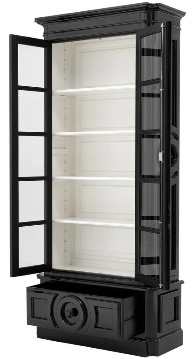 Luxury display cabinet black / white 113 x 46 x H. 240 cm - solid wood display cabinet - living room cabinet with 2 glass doors and drawer - luxury quality